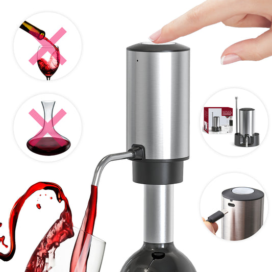 ANNIVERS Electric Wine Decanter Automatic Wine Aerator Dispenser Pourer, USB-C Rechargeable Storage Base Stainless Steel Tube One-Touch Pump for All Wine Btls, Aérateur Distributeur de Vin Électrique