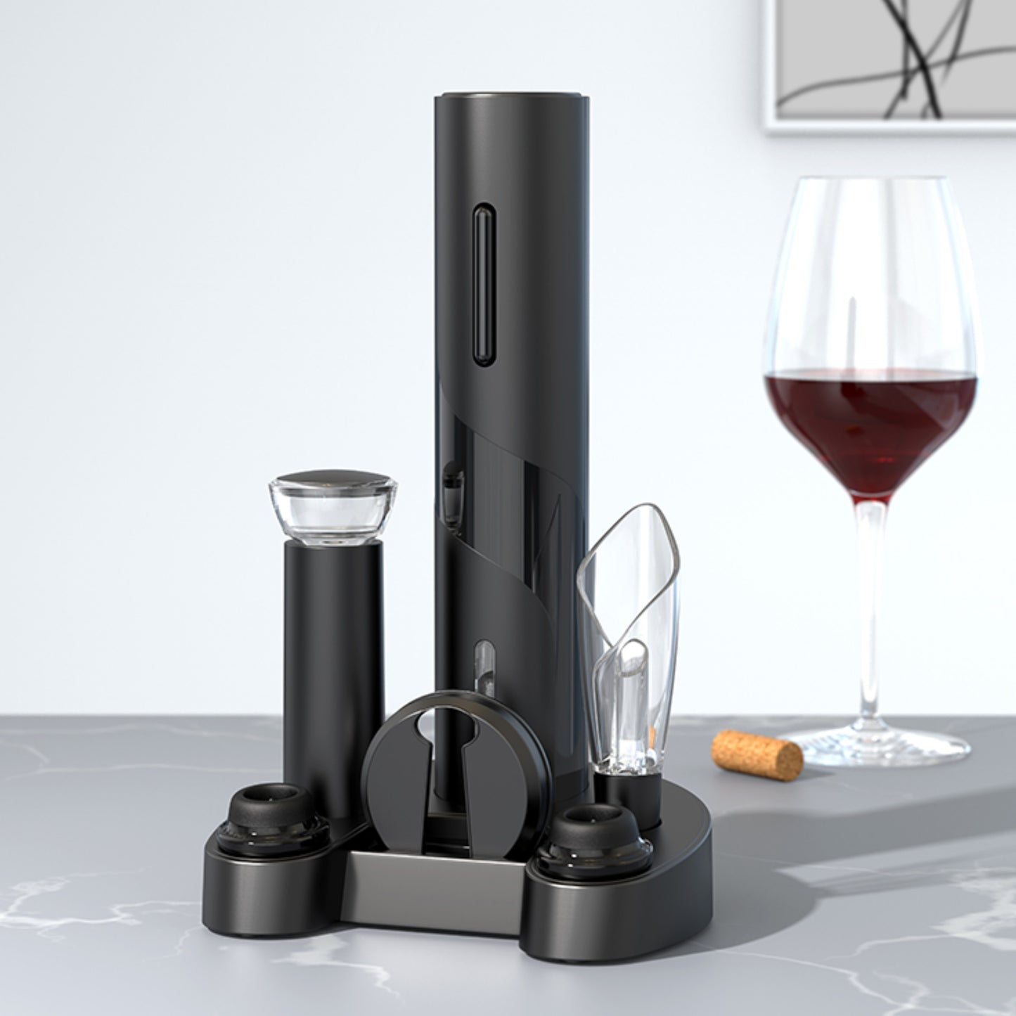 ANNIVERS Electric Wine Bottle Opener Set Automatic Corkscrew Kit, with Air Pump & 2 Vacuum Stoppers Wine Aerater Pourer Foil Cutter Storage Base, Battery Operated Wine Gift, Ouvre Bouteille Electrique