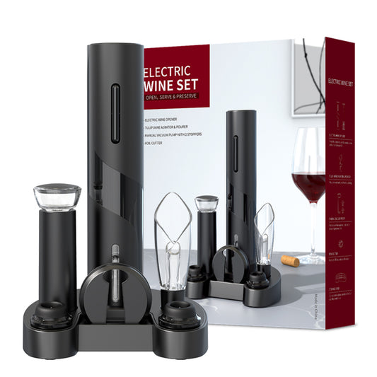 ANNIVERS Electric Wine Bottle Opener Set Automatic Corkscrew Kit, with Air Pump & 2 Vacuum Stoppers Wine Aerater Pourer Foil Cutter Storage Base, Battery Operated Wine Gift, Ouvre Bouteille Electrique