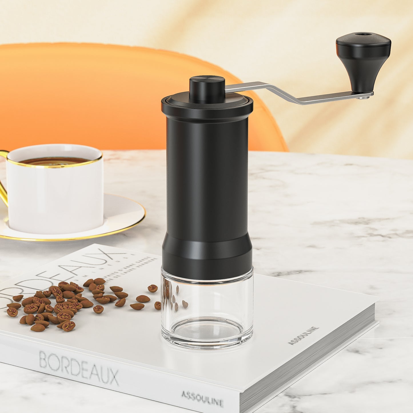 ANNIVERS Manual Coffee Grinder Hand Coffee Bean Grinder Burr Grinder, Adjustable Coarseness Ceramic Burr Glass Jar Stainless Steel Crank Brush, for Espresso French Press Drip, Moulin à Café Manuel