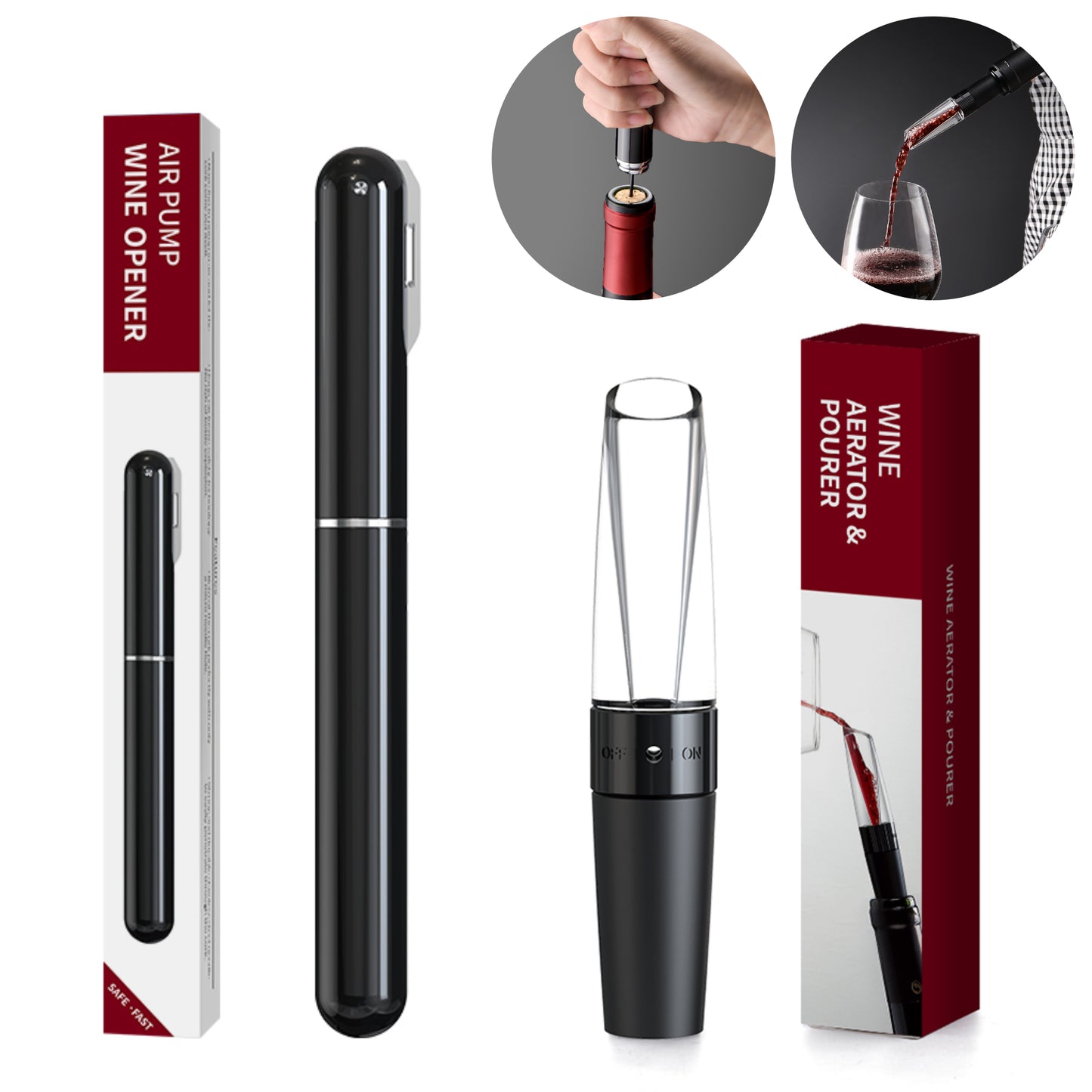 ANNIVERS Air Pump Wine Bottle Opener & Wine Aerator Pourer Set, Air Pressure Pop Wine Opener Corkscrew Cork Remover Foil Cutter Portable Handheld, Wine Decanter Aerating Spout, Ouvre Bouteille de Vin